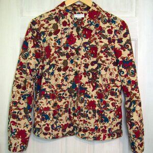 Denim Jacket Cream Floral with Bronze Buttons Stretch Blazer Petite Small